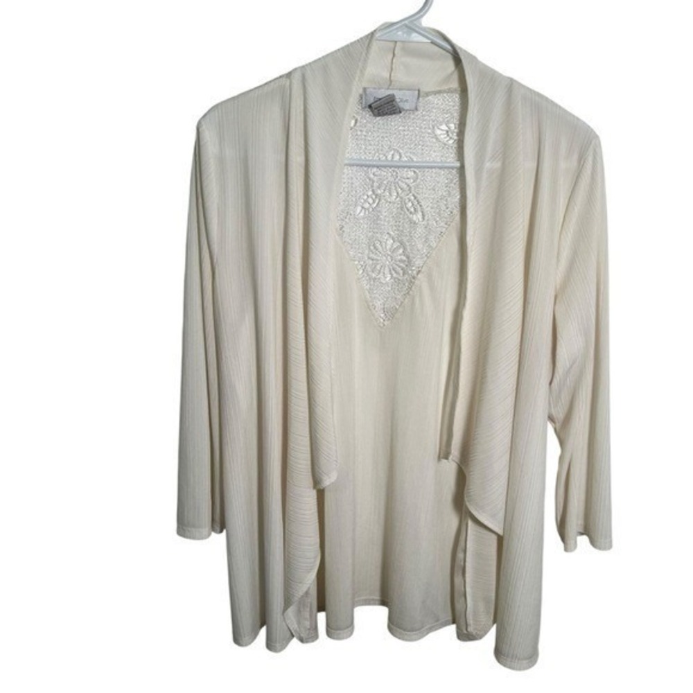 Emma & Olive Women's Size XL Open Front Cascade Cardigan White Lace Back Stretch